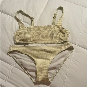 Xhilaration Cream and Green Striped Bikini
